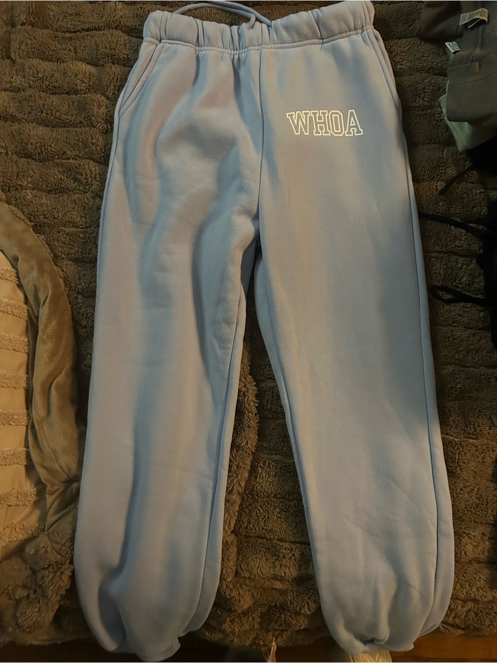 Light Blue "WHOA" Fleece Jogger Sweatpants